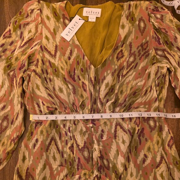 Velvet by Graham & Spencer Dress Womens Large Green Purple Ikat Abstract Maxi - Picture 2 of 15